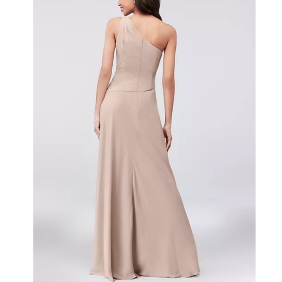 David’s Bridal Chianti Purple One Shoulder Georgette Cascade Bridesmaid Dress - Picture 6 of 14